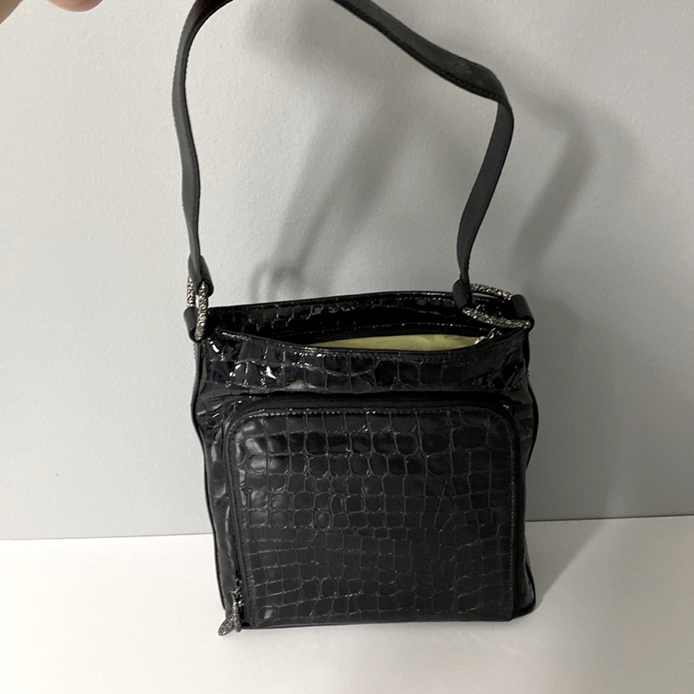 Black Brighton Sonny Patent Leather Crocodile Shoulder Bag